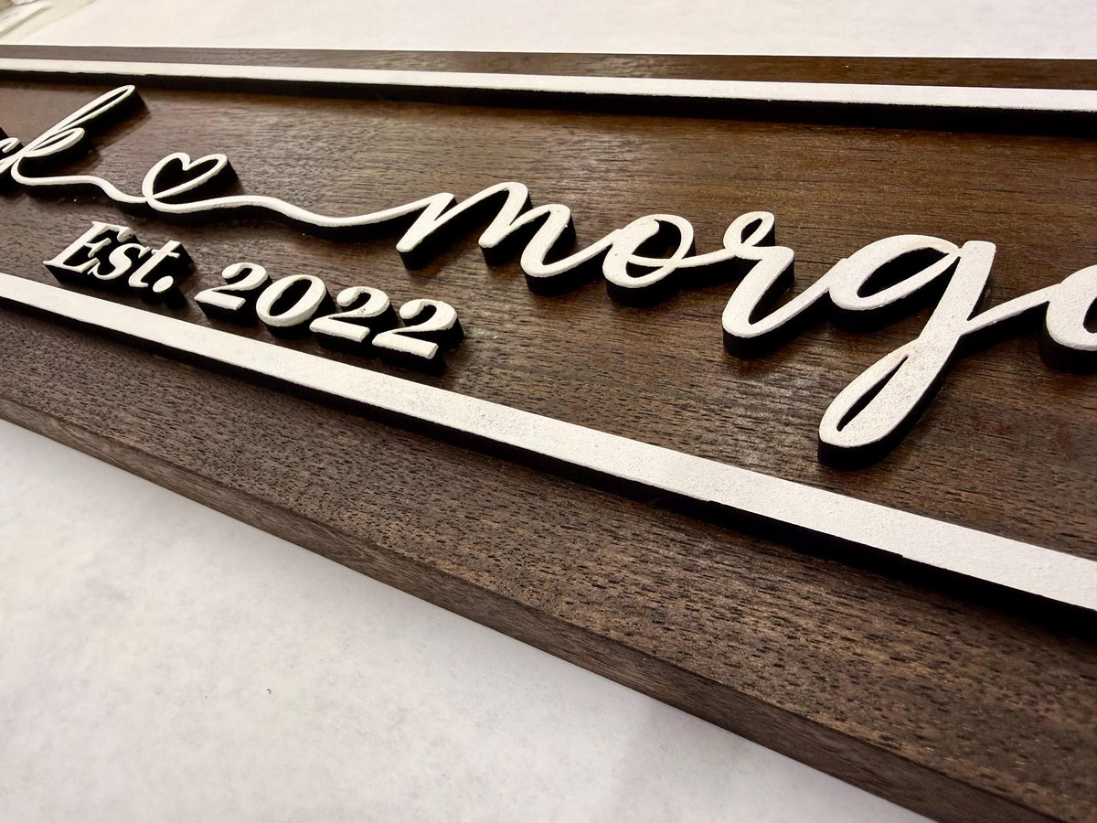 Custom Heart Couples Name Sign; Cherry, Walnut, Maple