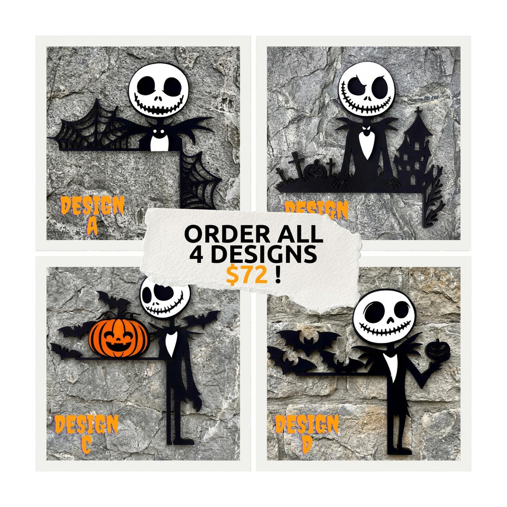 Halloween Skeleton Corner Door Trim Sign; Scary Fall Door or Window Hanger Decor; 4 Designs