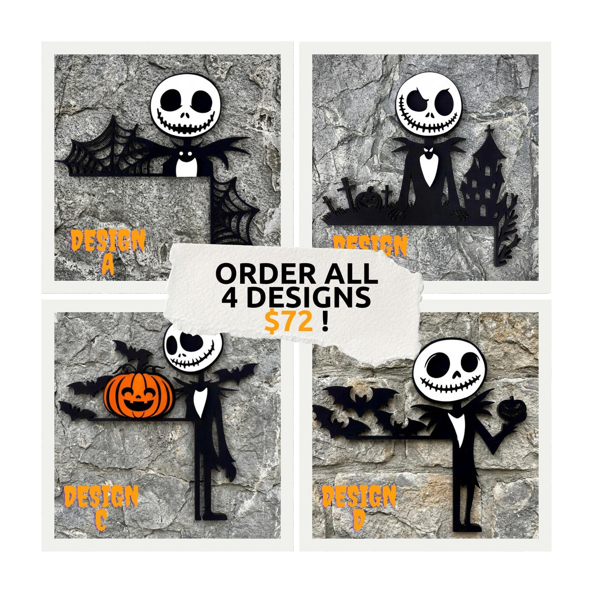 Halloween Skeleton Corner Door Trim Sign; Scary Fall Door or Window Hanger Decor; 4 Designs