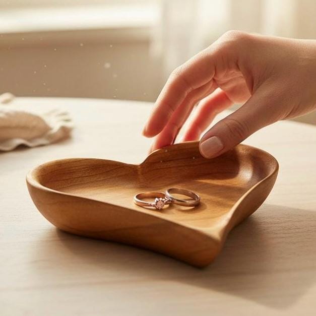 Solid Cherry Wood Heart Jewelry or Catch All Tray