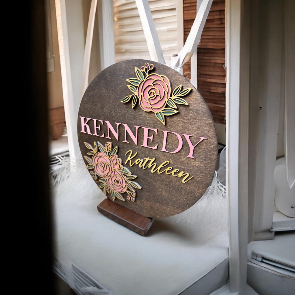 Custom Girl Name Flower Design Nursery Sign
