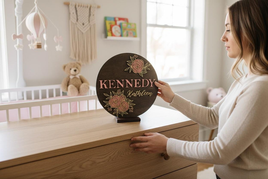 Custom Girl Name Flower Design Nursery Sign