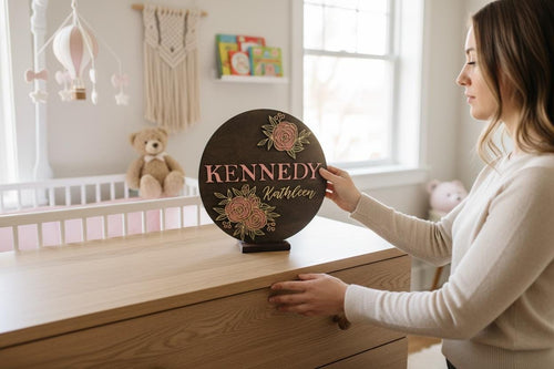 Custom Girl Name Flower Design Nursery Sign