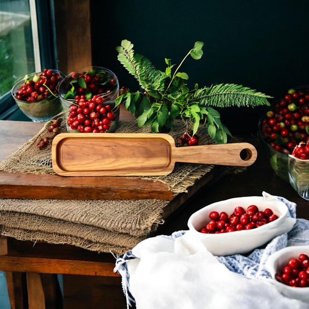 Handcrafted Cherry Wood Serving Tray/Charcuterie Board with Handle