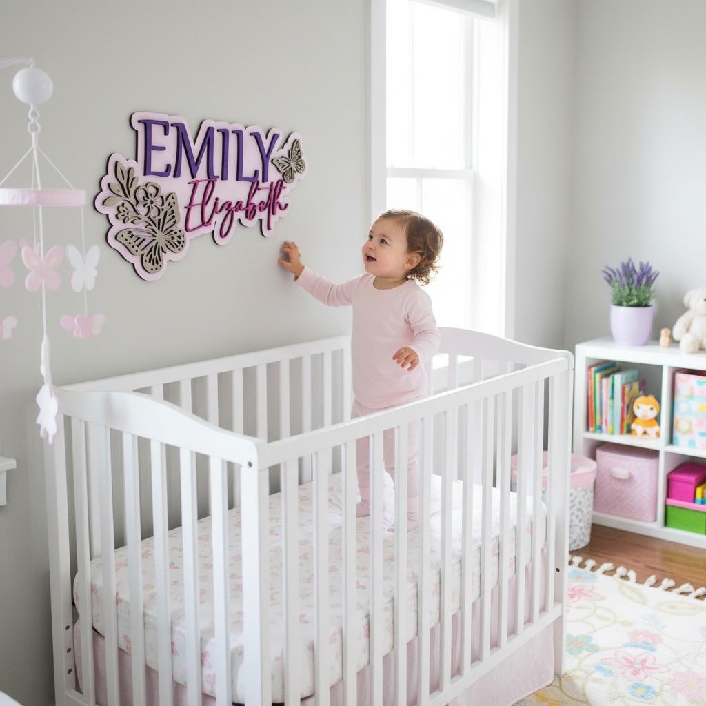 Personalized Baby Name Sign With Butterfly Floral Nature Theme
