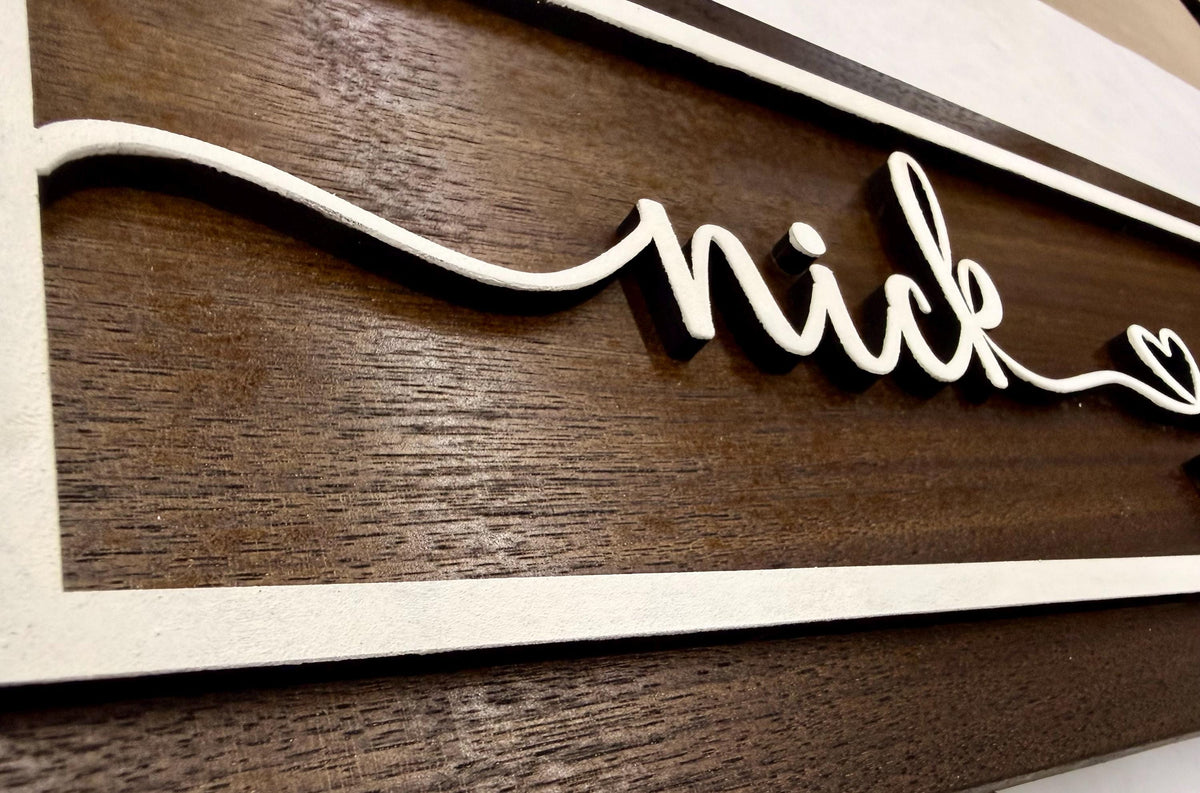 Custom Heart Couples Name Sign; Cherry, Walnut, Maple