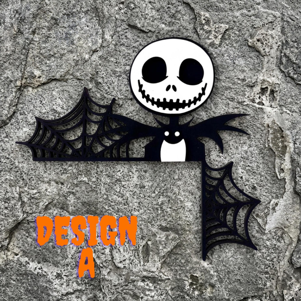 Halloween Skeleton Corner Door Trim Sign; Scary Fall Door or Window Hanger Decor; 4 Designs