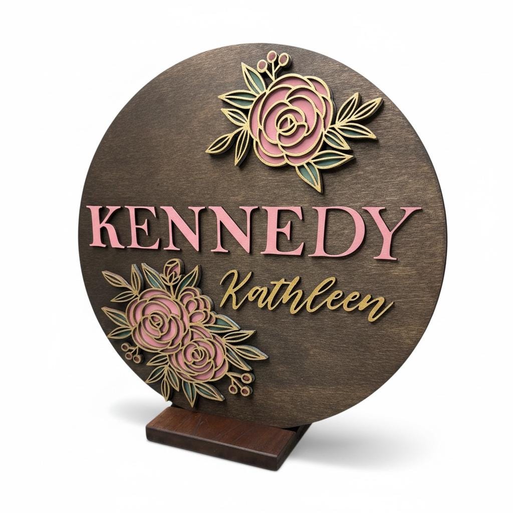 Custom Girl Name Flower Design Nursery Sign