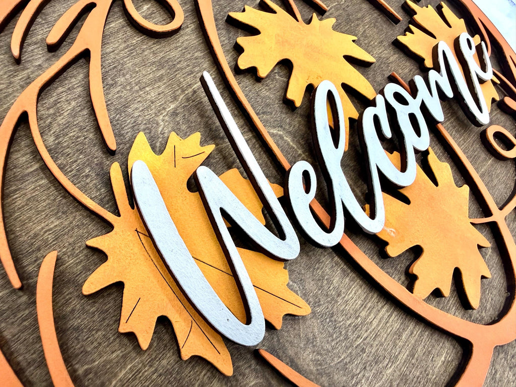 Layered Wood Pumpkin Welcome Sign