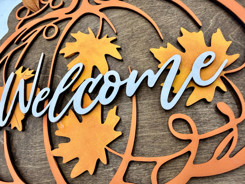 Layered Wood Pumpkin Welcome Sign