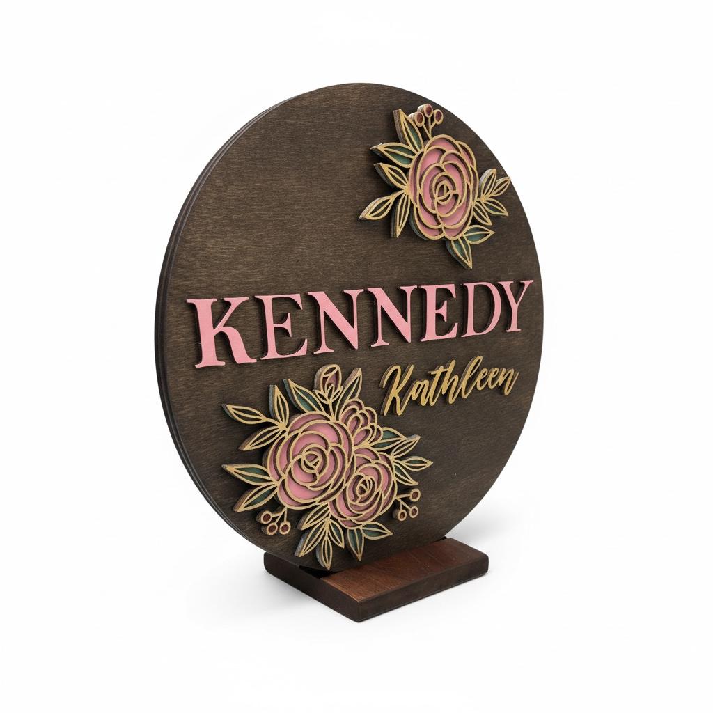 Custom Girl Name Flower Design Nursery Sign