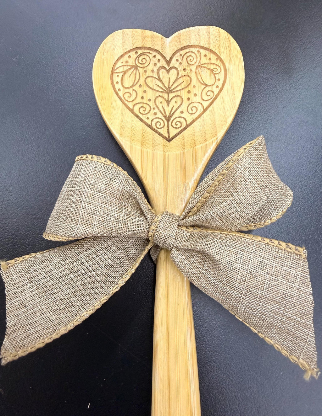 Heart Love Message Engraved Acacia Wood Cutting Board and Engraved Bamboo Spoon Bundle