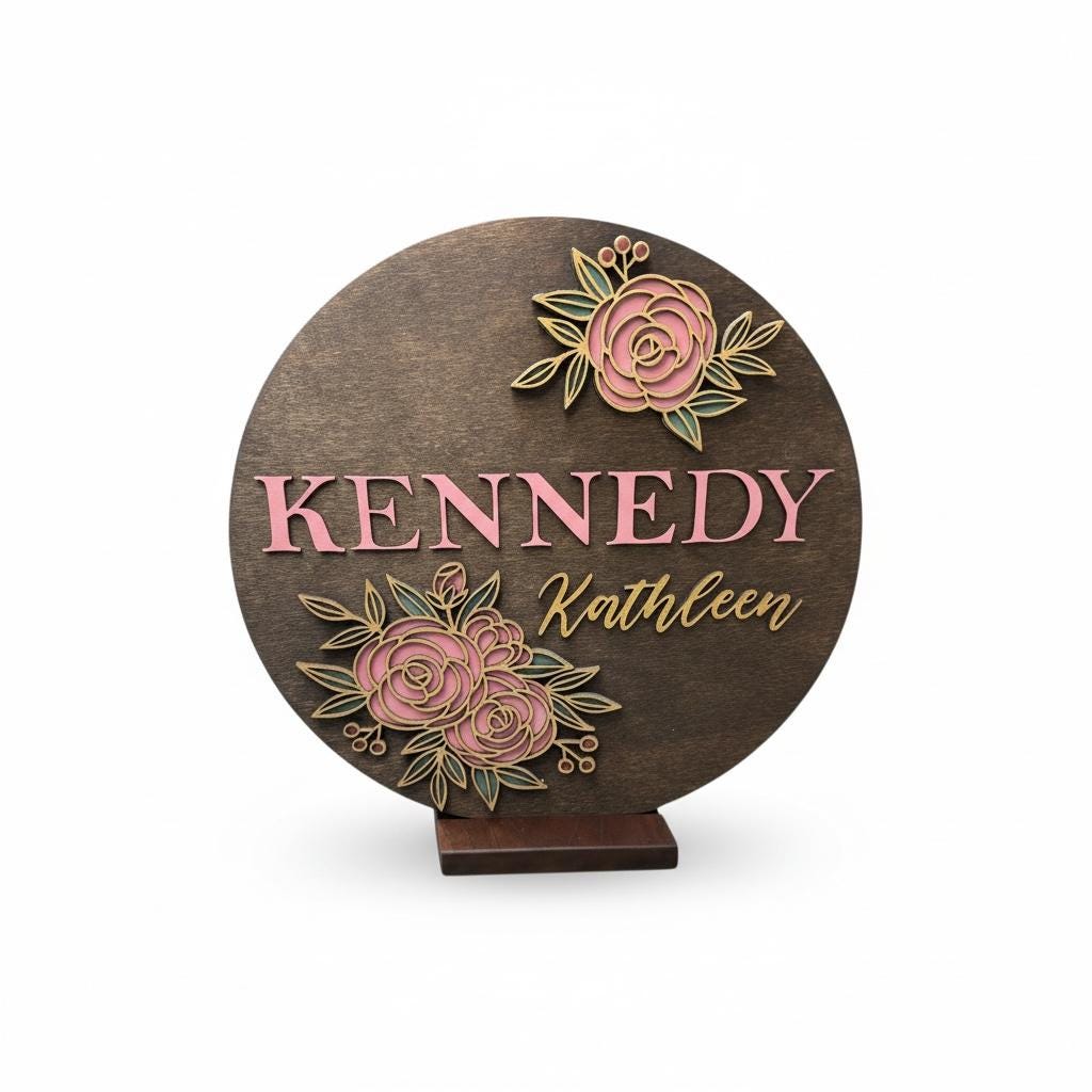 Custom Girl Name Flower Design Nursery Sign