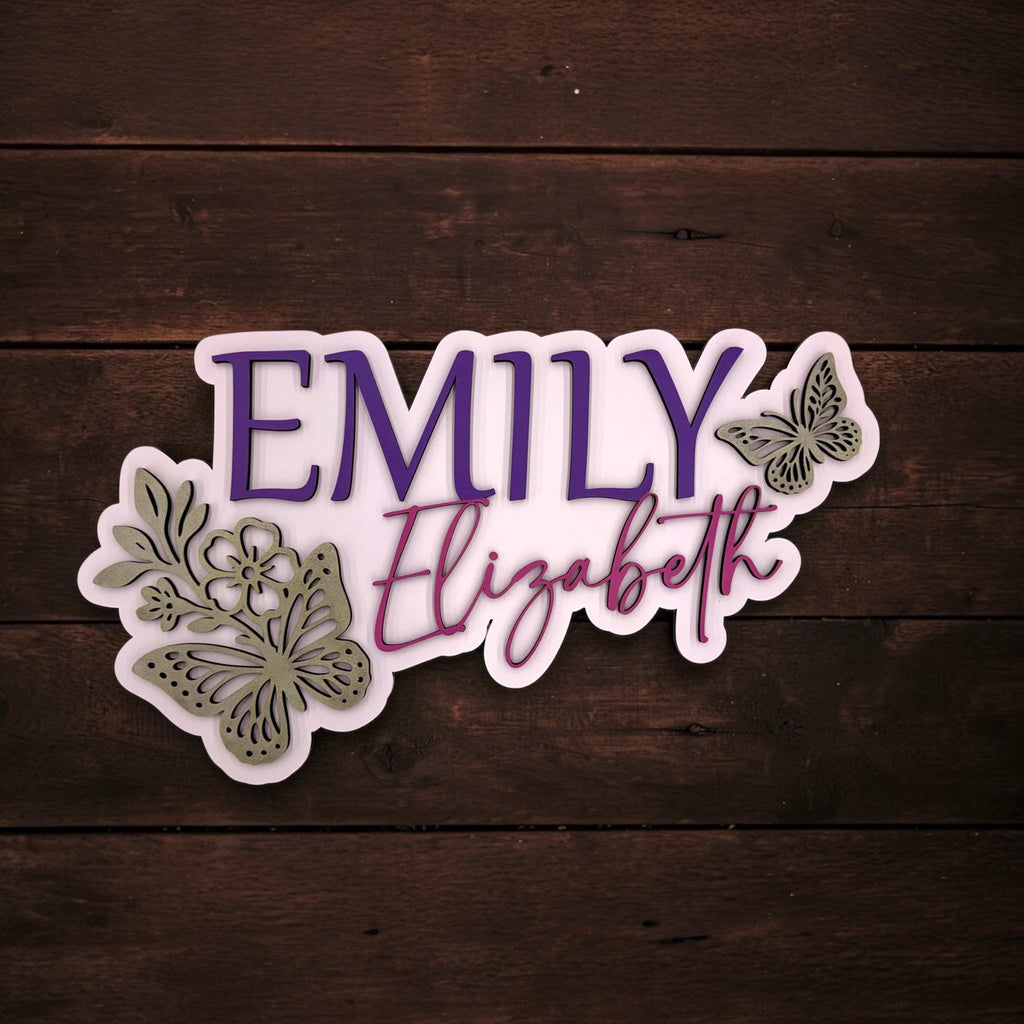 Personalized Baby Name Sign With Butterfly Floral Nature Theme