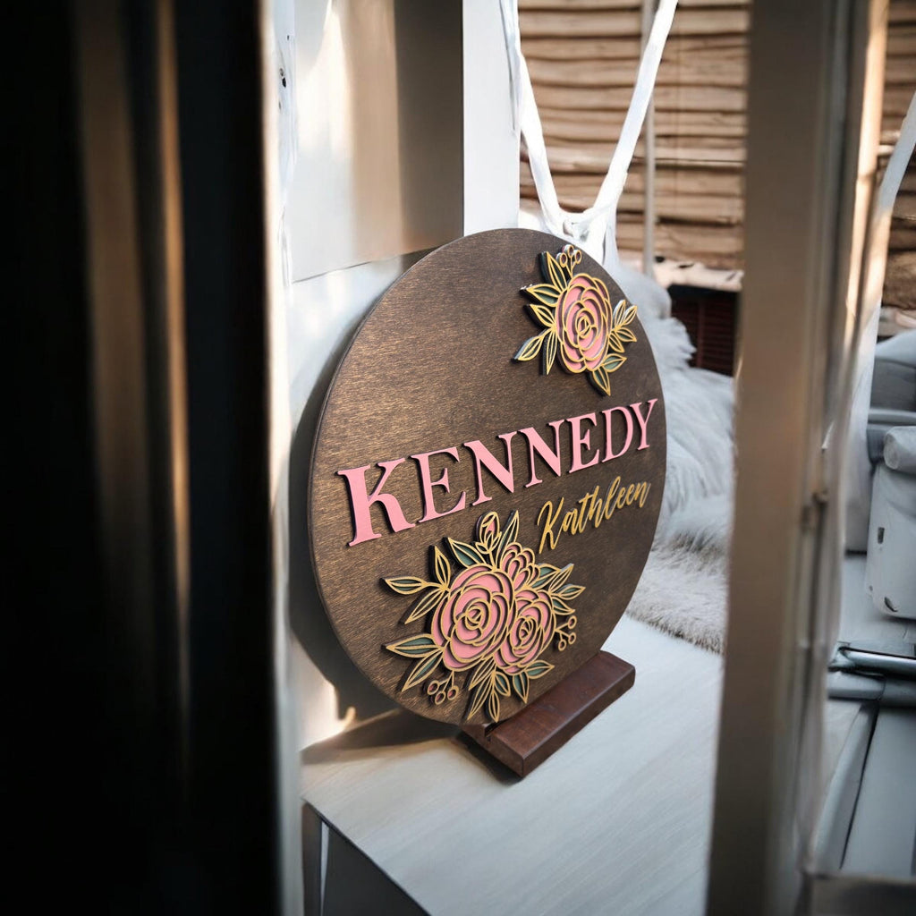 Custom Girl Name Flower Design Nursery Sign