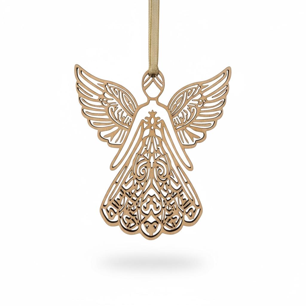Laser Cut Birch Angel Ornament Set: Handcrafted Scandinavian Christmas Decor