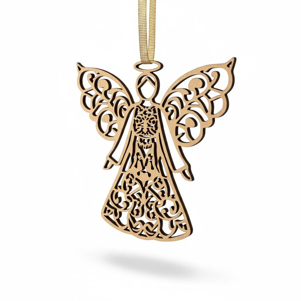 Laser Cut Birch Angel Ornament Set: Handcrafted Scandinavian Christmas Decor